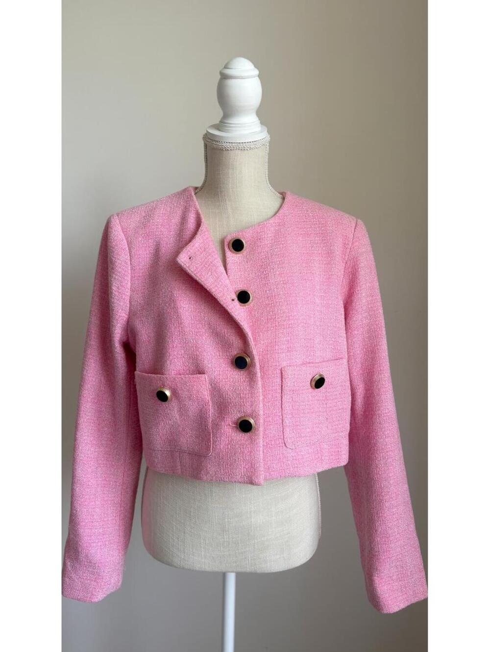Rachel Zoe Bubble Gum Pink Cropped Tweed Blazer